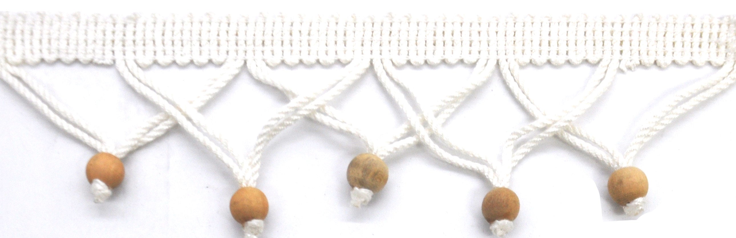 Texture Collection - 2" Length Small Wooden Ball Tassel Fringe in Cotton (25 Yard Roll) - BF-4600-27 White