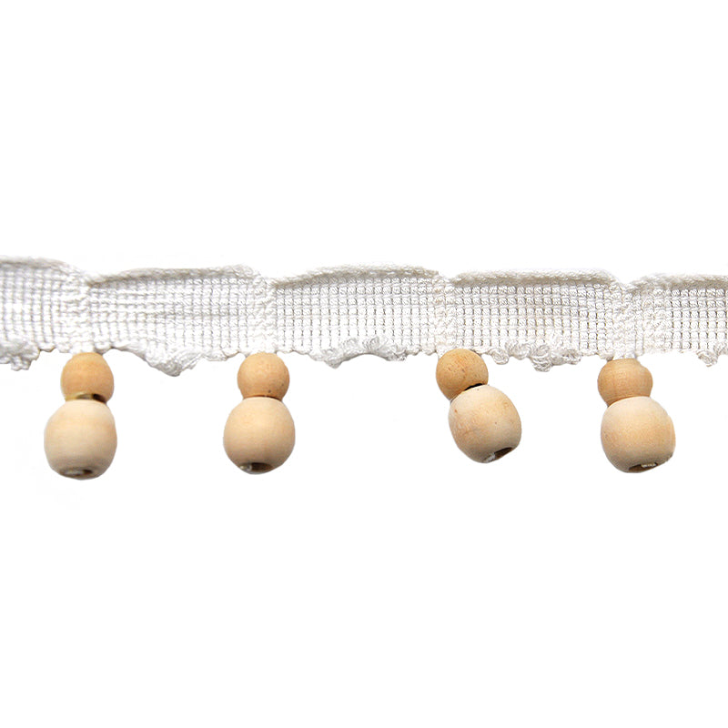 Texture Collection - 2" Length Small Wooden Ball Tassel Fringe in Cotton (25 Yard Roll) - BF-4800-27 White