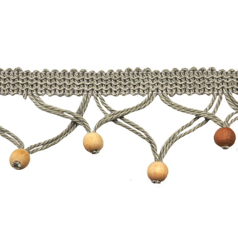 Texture Collection - 2" Length Small Wooden Ball Tassel Fringe in Linen (25 Yard Roll) - BF-4602-11 Grey