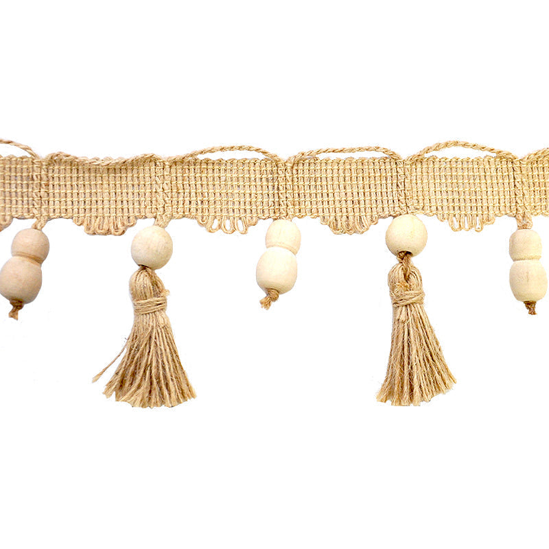 Texture Collection - 3" Length Wooden Ball Tassel Fringe in Jute (25 Yard Roll) - BF-4201-28