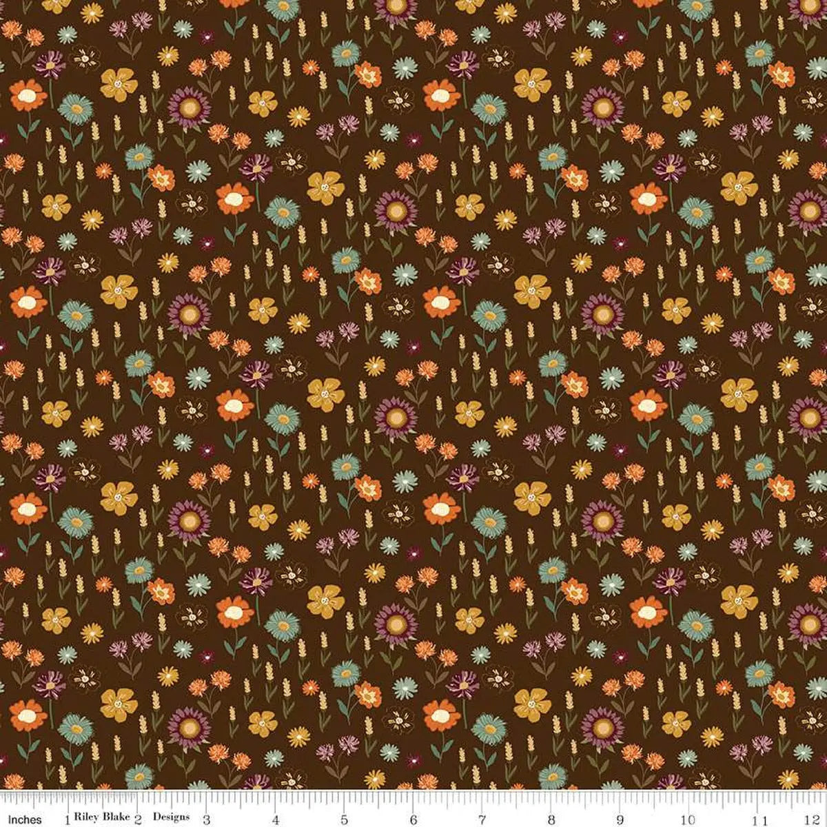 The Awe of Autumn Floral Brown 43"/44" Fabric Per Yard Riley Blake Designs