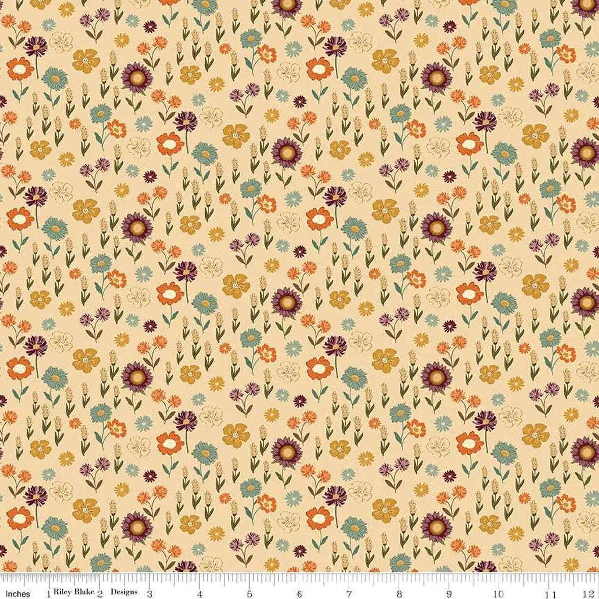 The Awe of Autumn Floral Latte 43"/44" Fabric Per Yard Riley Blake Designs