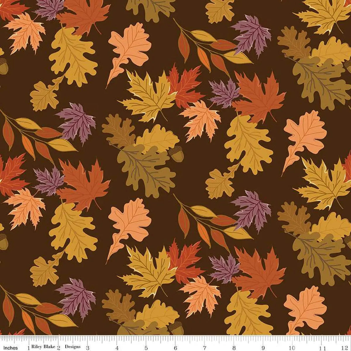 The Awe of Autumn Leaves Brown Cotton Wideback Fabric per yard Riley Blake Designs