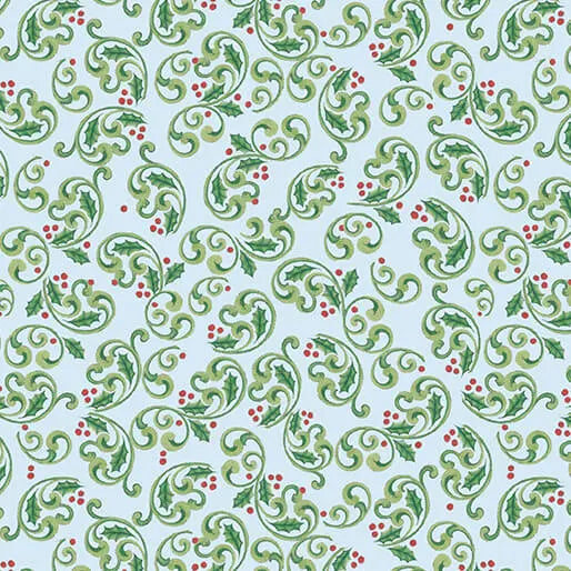 The Night Before Christmas - Berry Scroll - Light Blue 44" / 45" Fabric Per Yard The Fabric Company