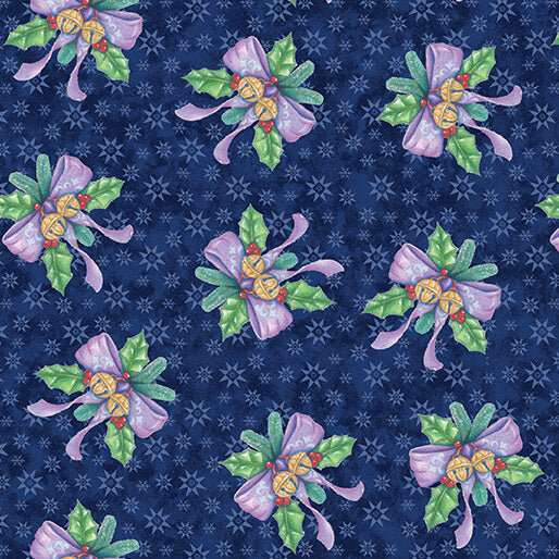 The Night Before Christmas - Ribbon & Bells - Navy 44" / 45" Fabric Per Yard