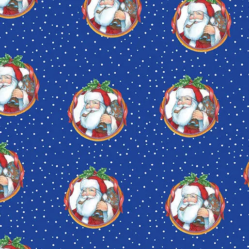 The Night Before Christmas - Santa Wreath - Blue 44" / 45" Fabric Per Yard The Fabric Company
