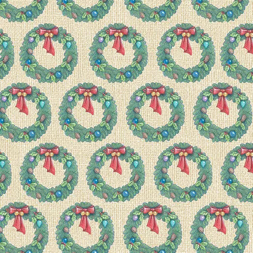 The Night Before Christmas - Wreath - Cream 44" / 45" Fabric Per Yard The Fabric Company