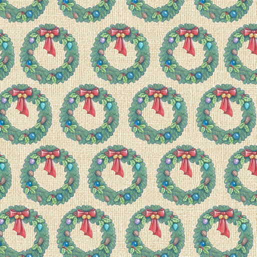 The Night Before Christmas - Wreath - Cream 44" / 45" Fabric Per Yard