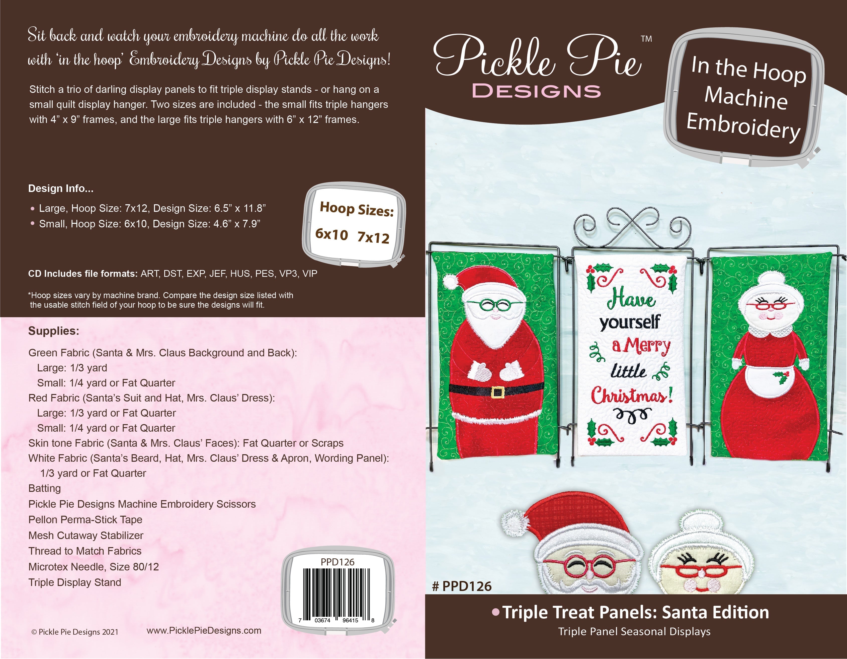 Triple Treat Panels: Santa Edition In the Hoop Embroidery Design Collection
