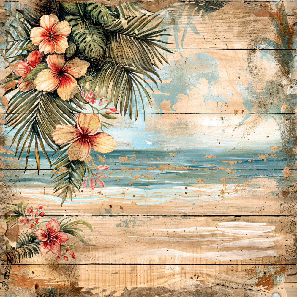 Tropical Beach Scenes Fabric Panel 4 QuiltingFabricPanels