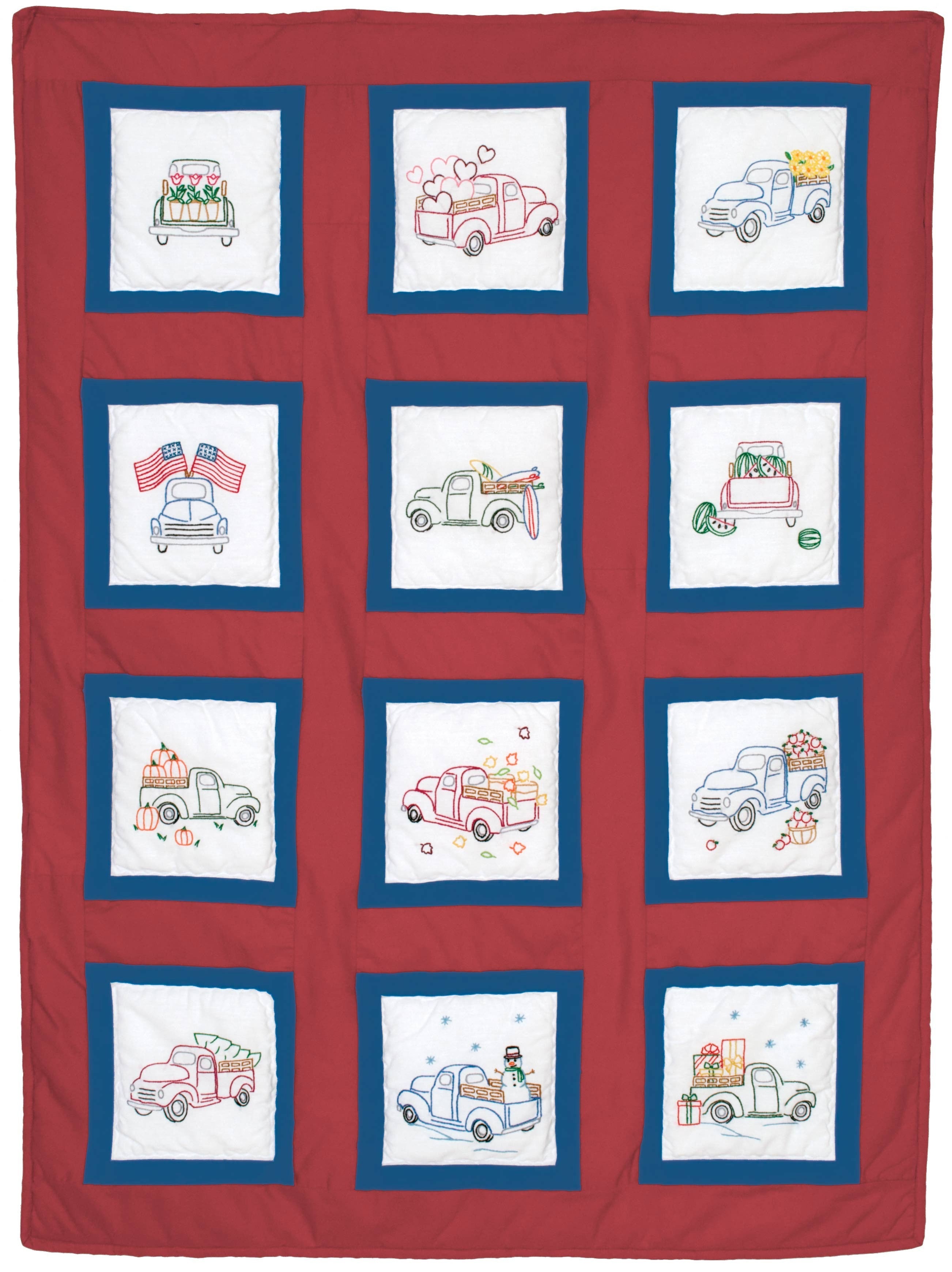 Trucks For All Seasons 9in Theme Quilt Blocks - Linda's Electric Quilters