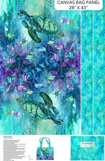 Turq Multi Bag Panel Coral Reef 44"/45" Cotton Fabric Per Yard