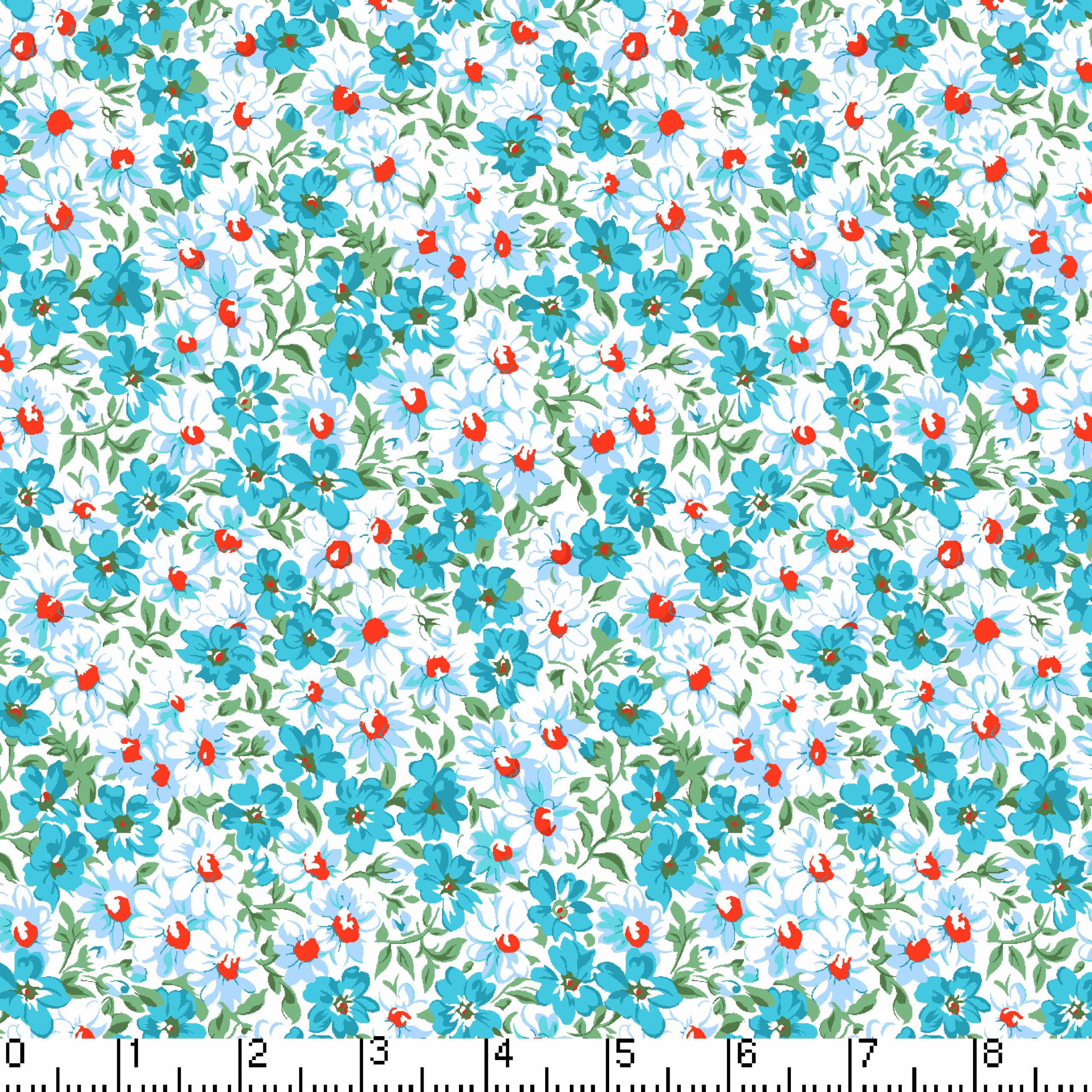 Turquoise Flower Patch 45" Wide Cotton Fabric Per Yard