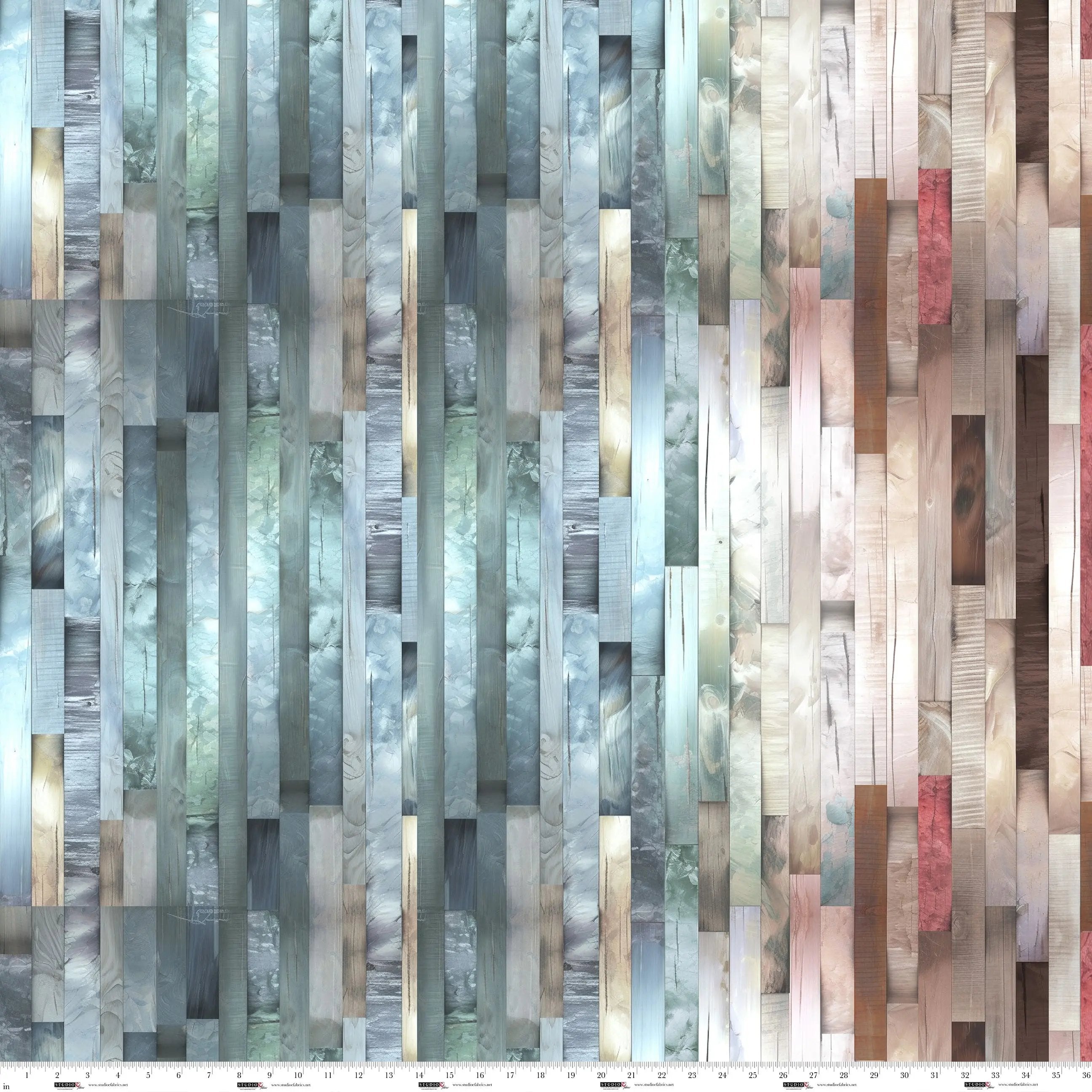 Turquoise Hardwood Floor Out of the Woodwork Ombre Cotton 44"/45" Fabric Per Yard Studio E Fabrics