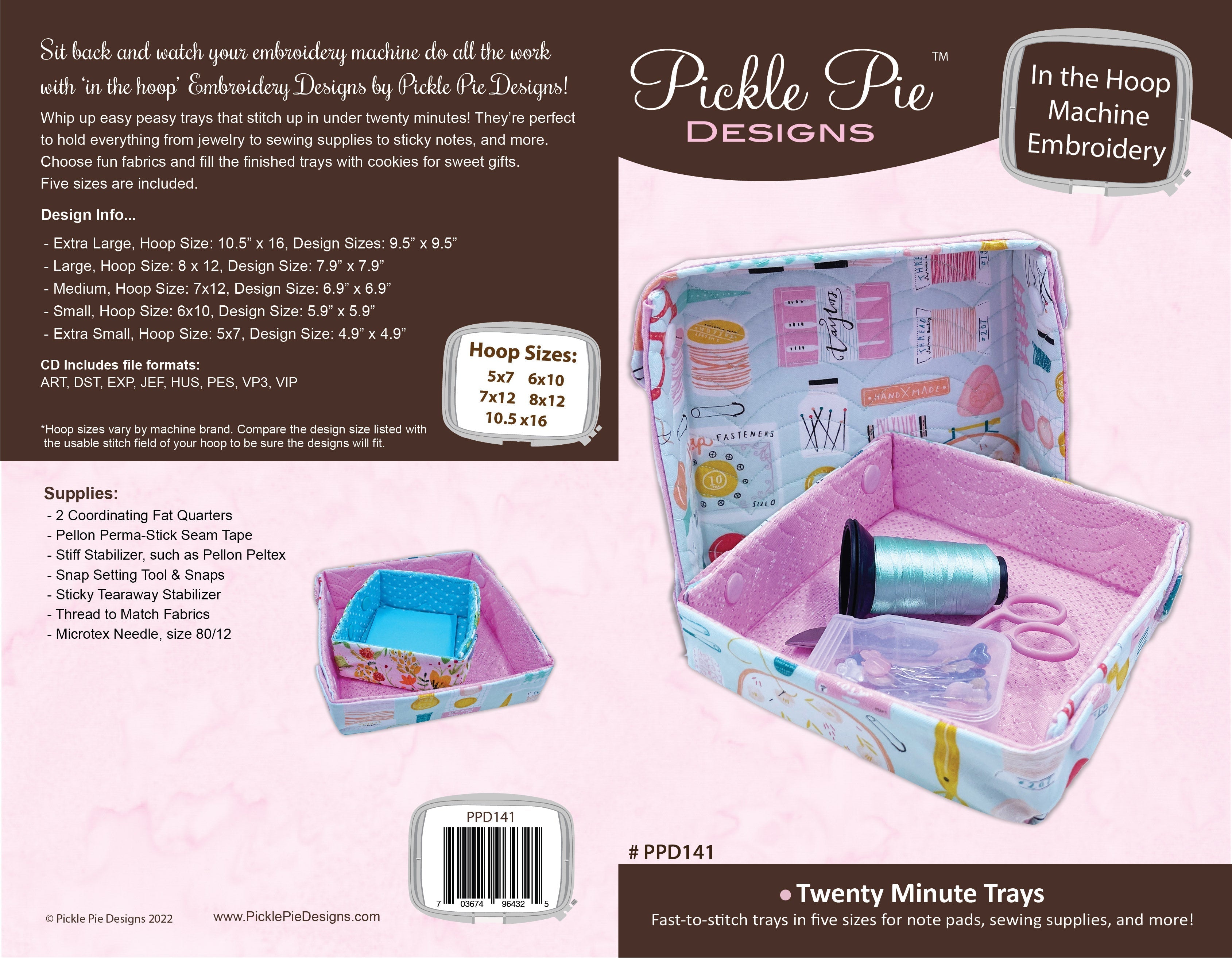 Twenty Minute Trays In the Hoop Machine Embroidery Design Set