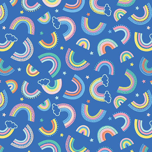 Twinkle Comfort Flannel - Dreamy Rainbows - Royal Blue 44"/45" Cotton Flannel Fabric per yard