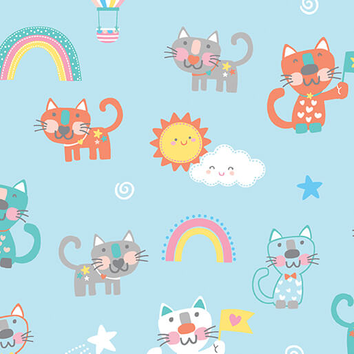 Twinkle Comfort Flannel - The Cat's Meow - Sky Blue 44"/45" Cotton Flannel Fabric per yard