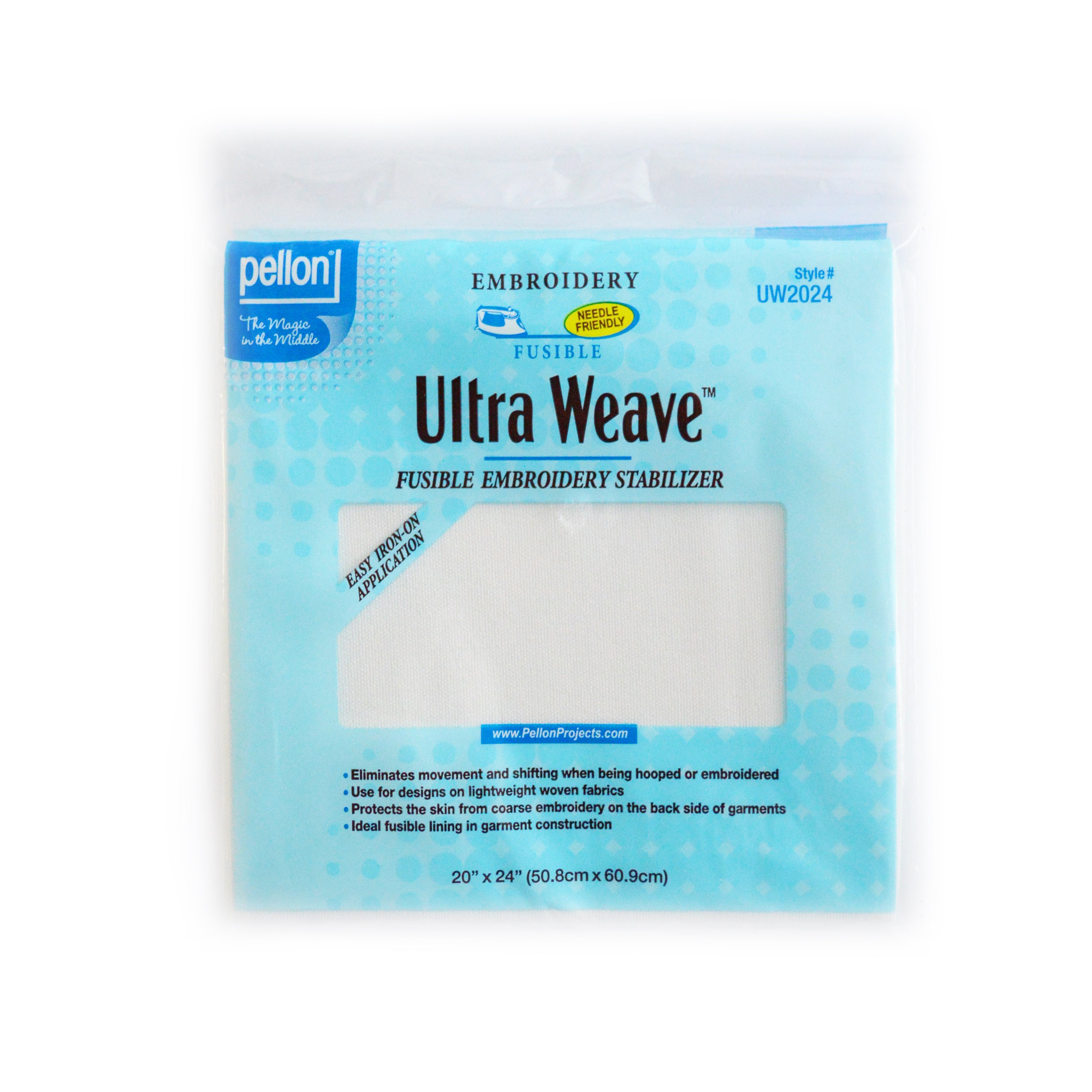 Pellon® 333 Ultra Weave Fusible Embroidery Stabilizer 20" x 24" Package. Color: White.