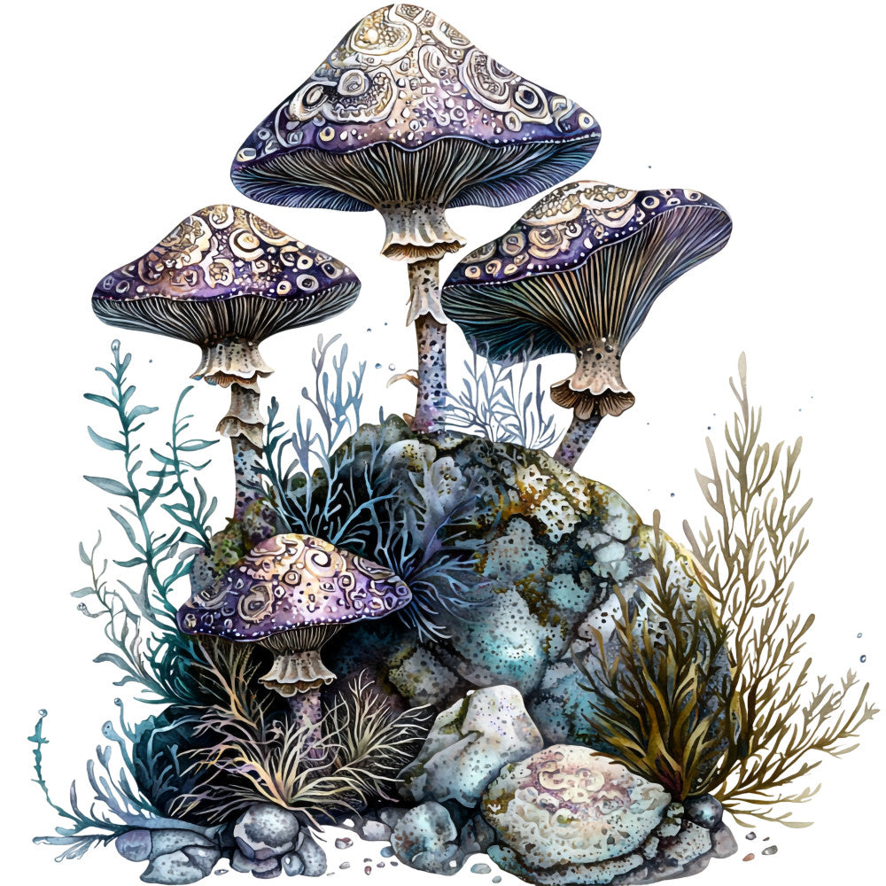 Underwater Mushrooms Fabric Panel 19 QuiltingFabricPanels