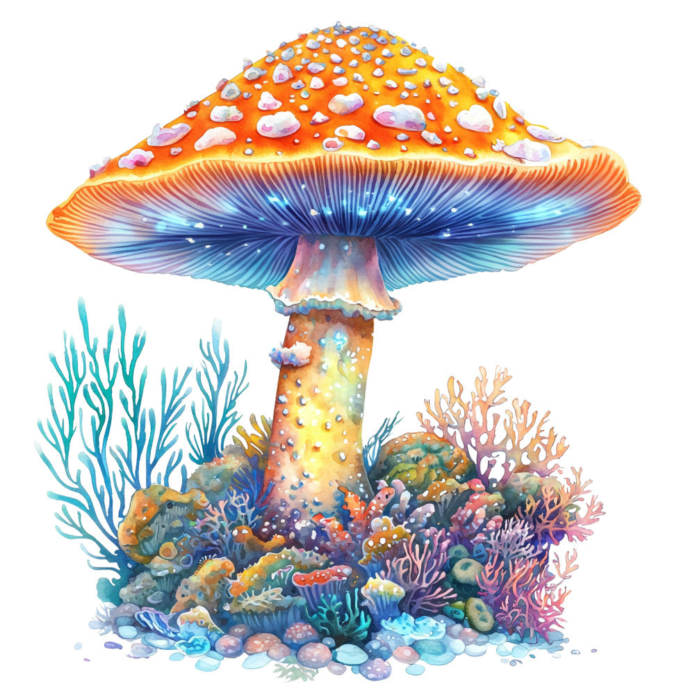Underwater Mushrooms Fabric Panel 25 QuiltingFabricPanels