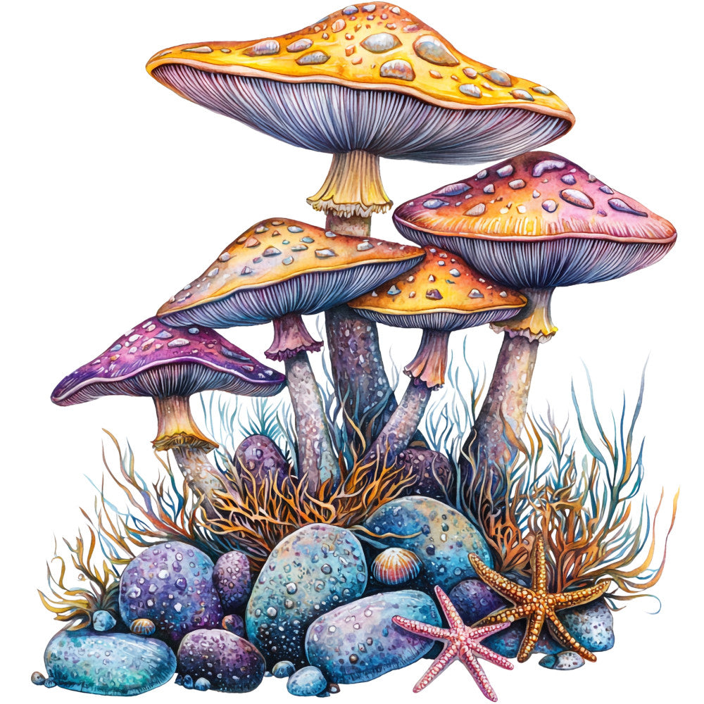 Underwater Mushrooms Fabric Panel 28 QuiltingFabricPanels