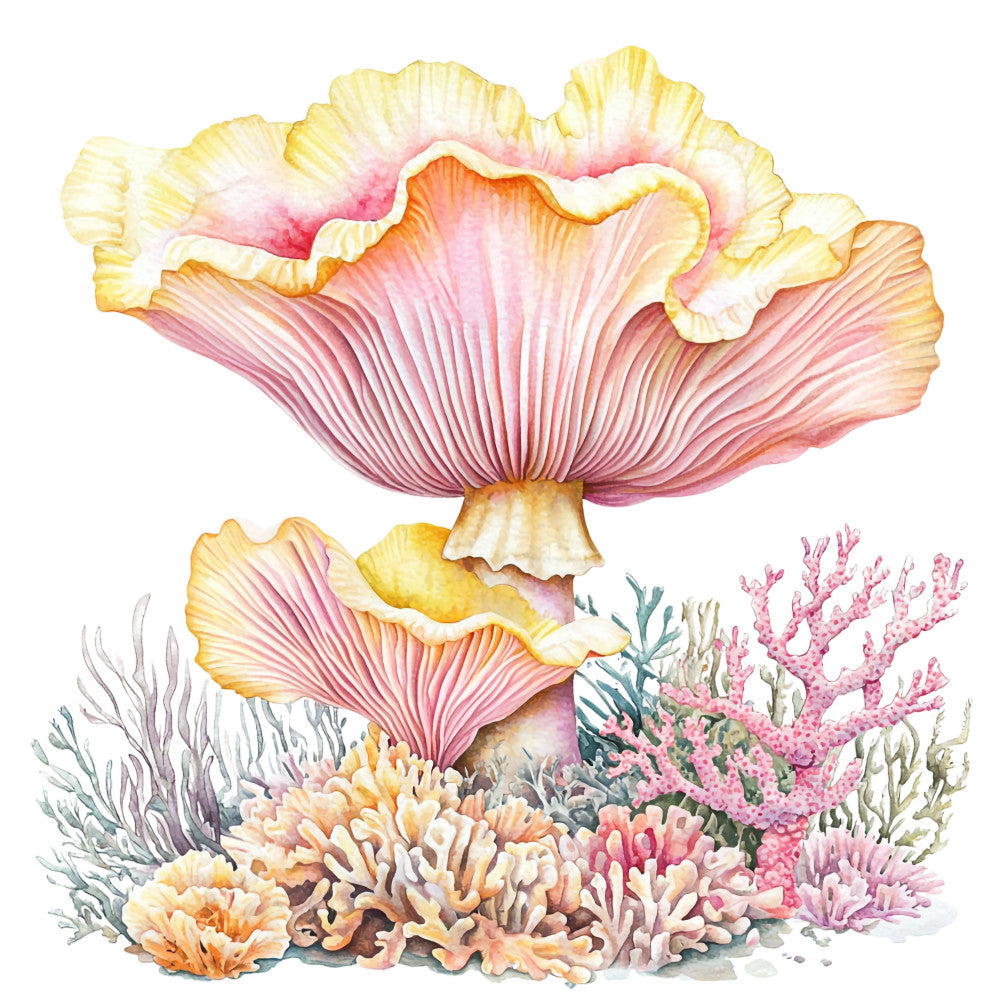 Underwater Mushrooms Fabric Panel 29 QuiltingFabricPanels