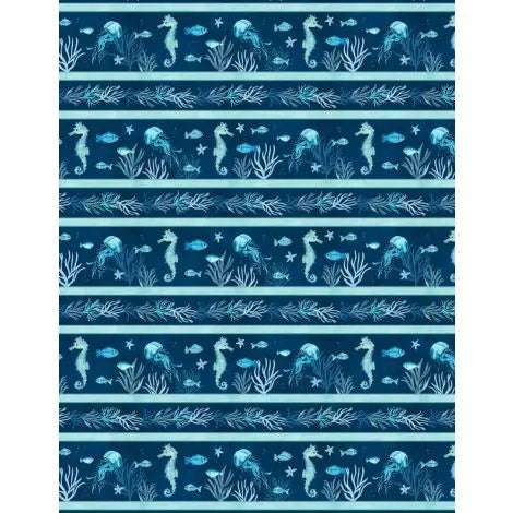 Underwater Wonders - Repeating Stripe - Deep Blue 44" / 45" Fabric Per Yard The Fabric Company