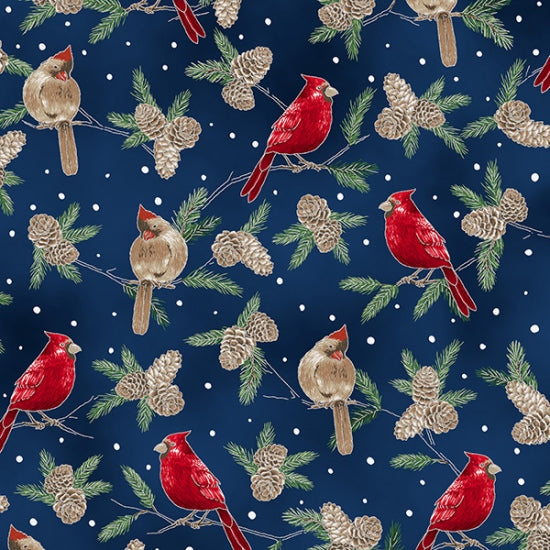 Whispering Woods Navy Silver Metallic Frost Cotton 43"/44" Fabric Per Yard