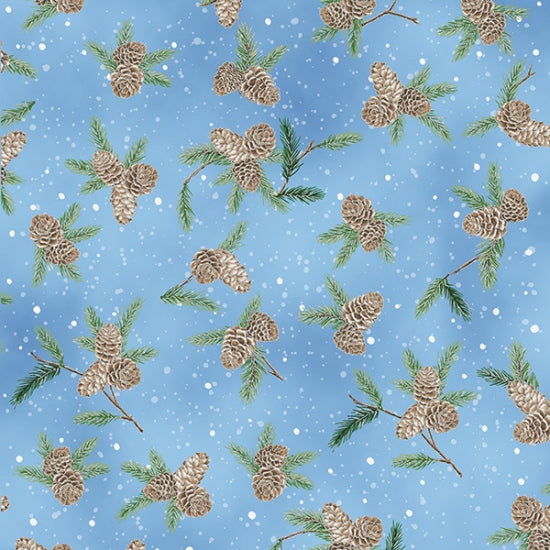 Whispering Woods Blue Silver Metallic Birch Trees Cotton 43"/44" Fabric Per Yard