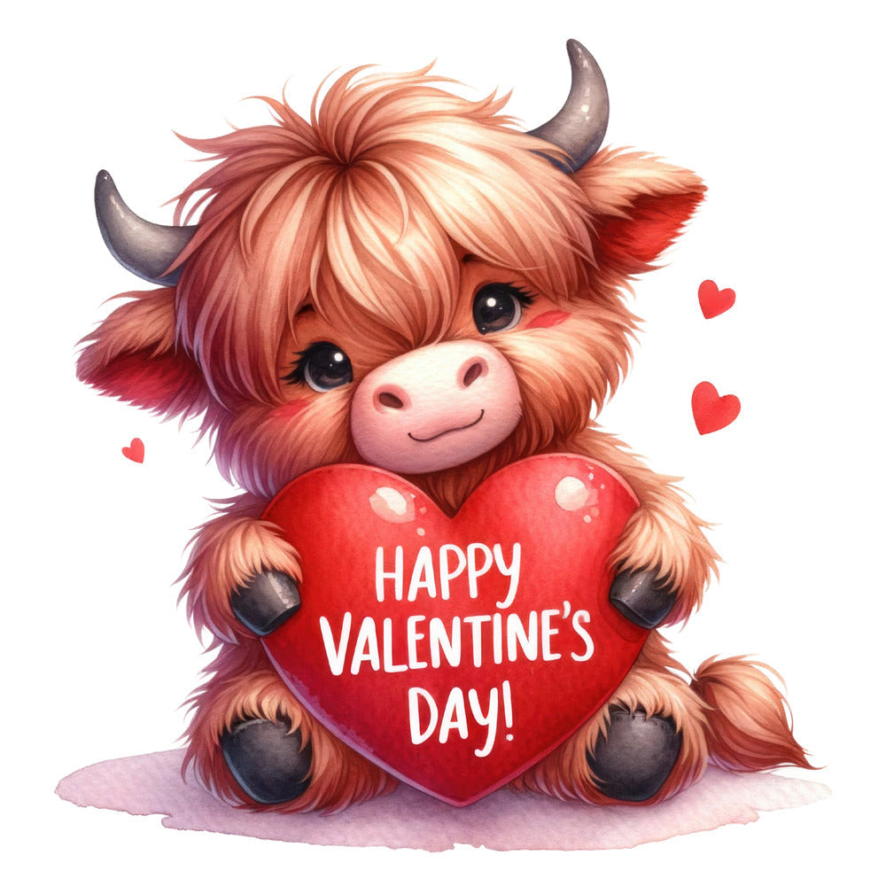 Valentine Highland Cow Fabric Panel 6 QuiltingFabricPanels