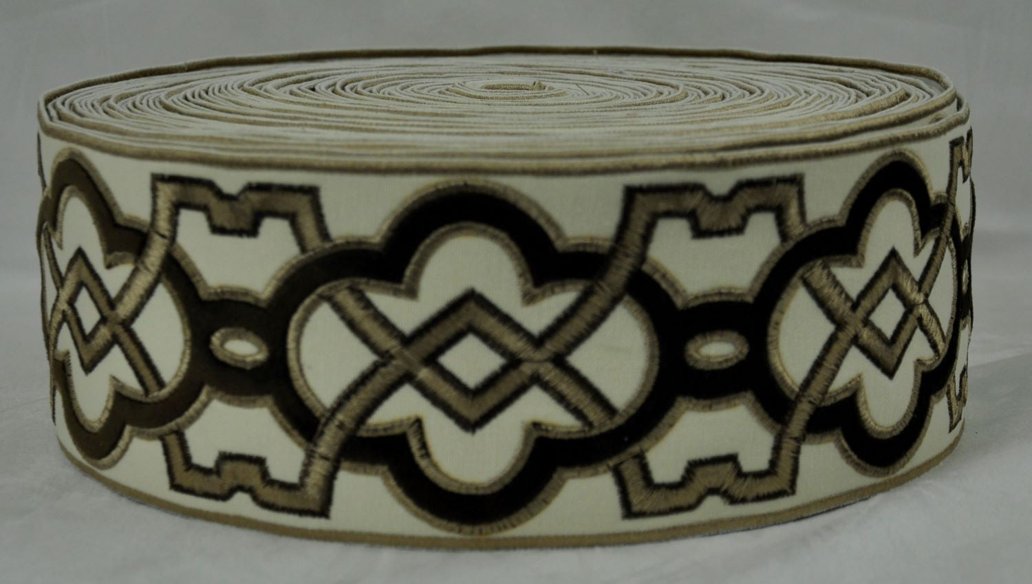 Velvet Embossed Decorative Trim Tape - 3 1/2" Width (25 Yard Roll) - BR-7337-06 Brown/Taupe