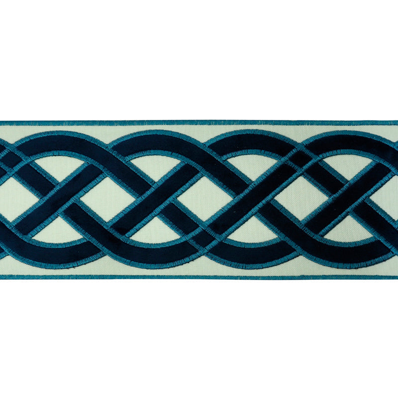 Velvet Embossed Decorative Trim Tape - 3 3/4" Width (25 Yard Roll) - BR-7526-05 Navy Blue/Beige