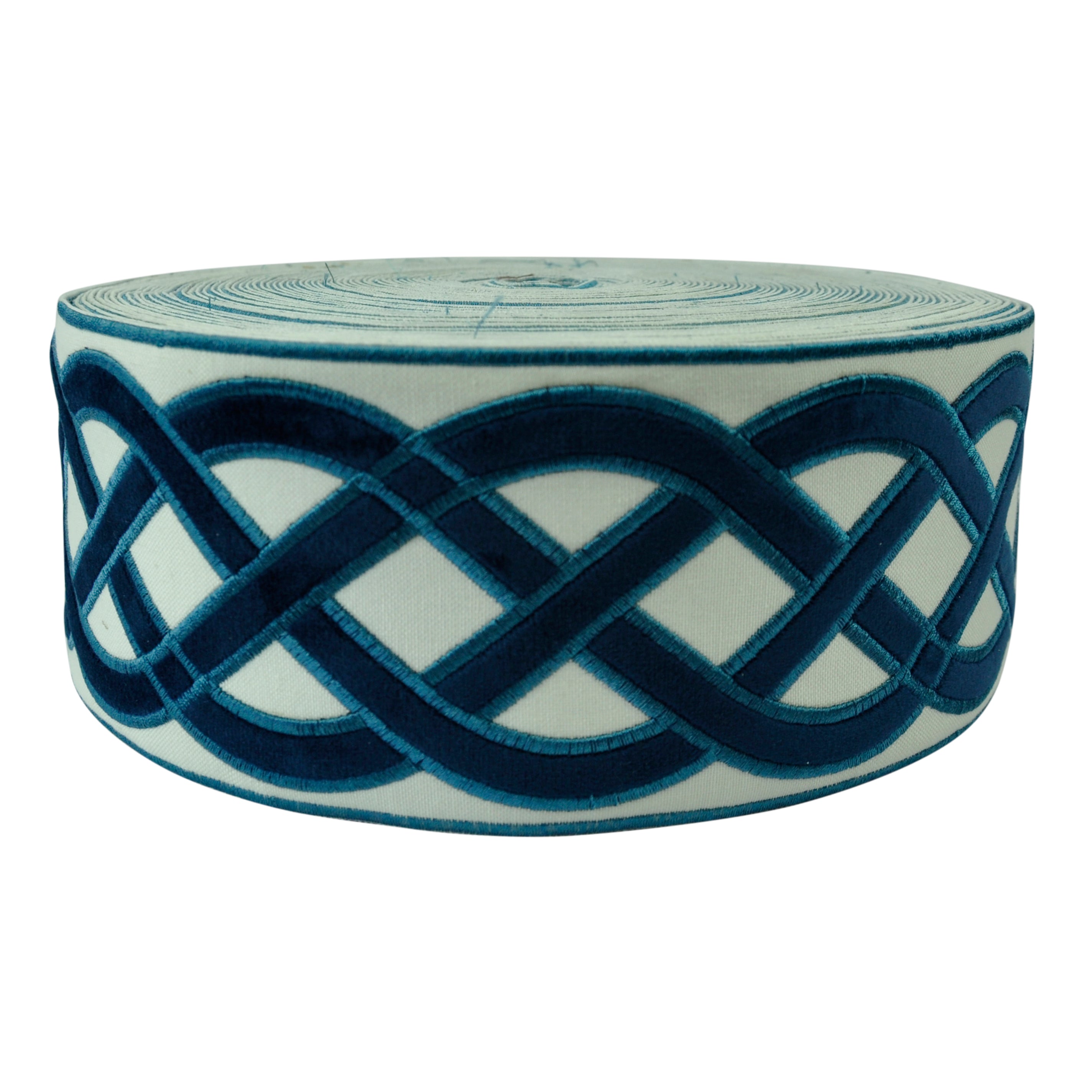 Velvet Embossed Decorative Trim Tape - 3 3/4" Width (25 Yard Roll) - BR-7526-05 Navy Blue/Beige