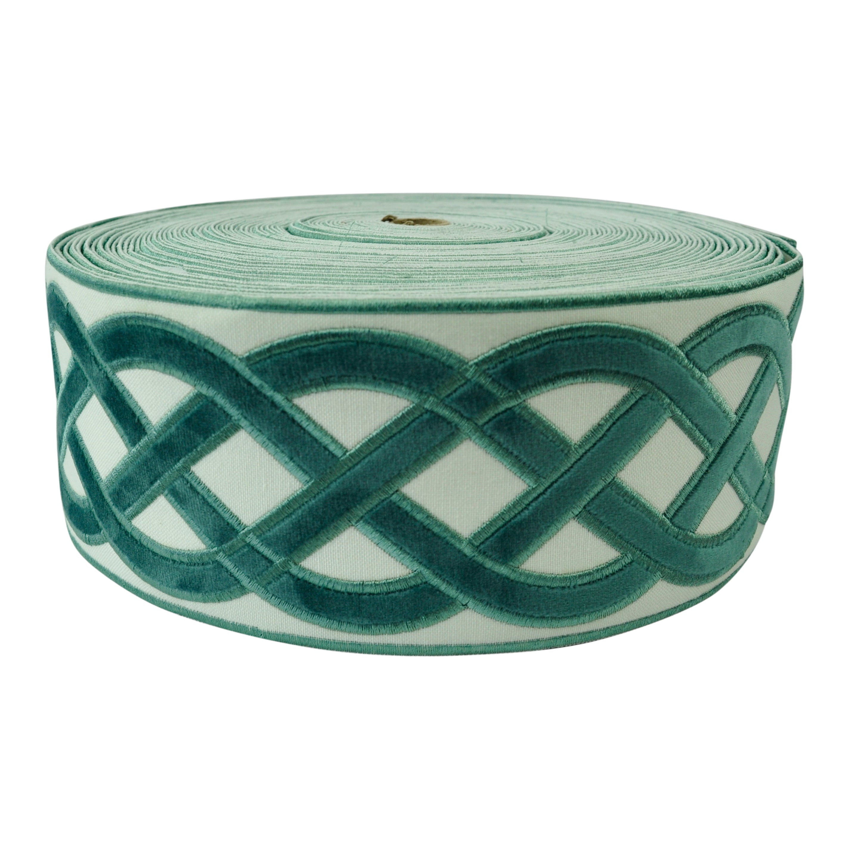Velvet Embossed Decorative Trim Tape - 3 3/4" Width (25 Yard Roll) - BR-7526-33 Turquoise/Beige