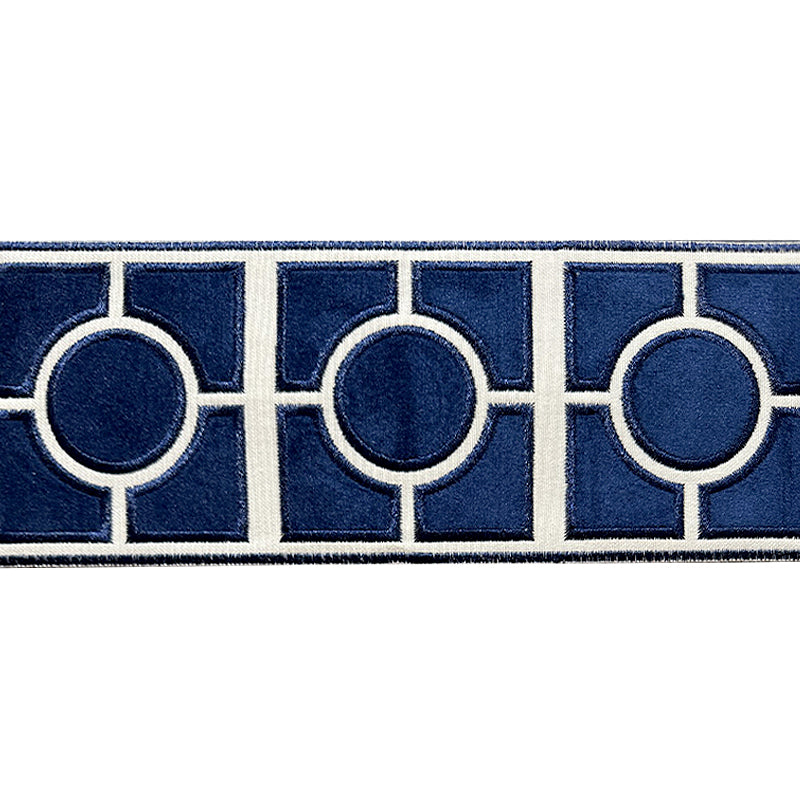 Velvet Embossed Decorative Trim Tape - 4" Width (23-30 Yard Roll) - BR-7336-05 Navy/Beige