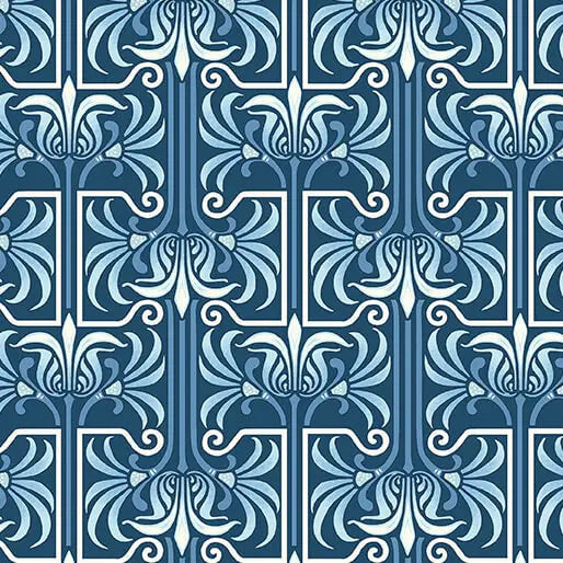 Veranda - Art Deco - Dark Blue 44" / 45" Fabric Per Yard The Fabric Company