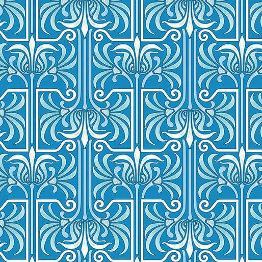 Veranda - Art Deco - Medium Blue 44" / 45" Fabric Per Yard The Fabric Company