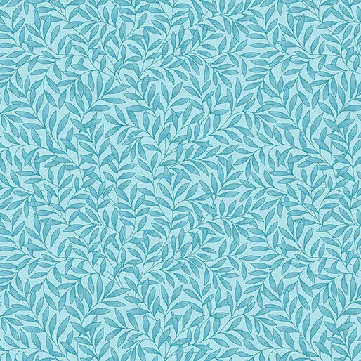 Veranda - Leaves Allover - Light Teal 44" / 45" Fabric Per Yard The Fabric Company