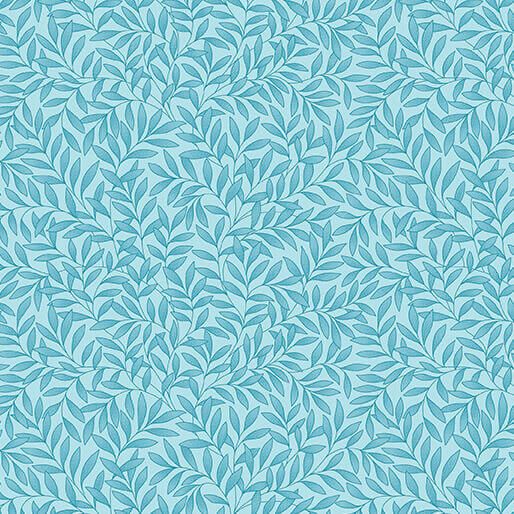 Veranda Leaves Allover quilting fabric in light teal by Benartex, leaf print on teal cotton, sold by the yard
