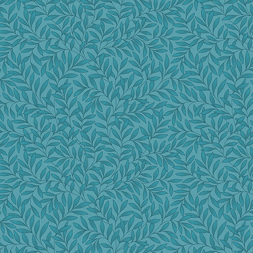 Veranda - Leaves Allover - Teal 44" / 45" Fabric Per Yard