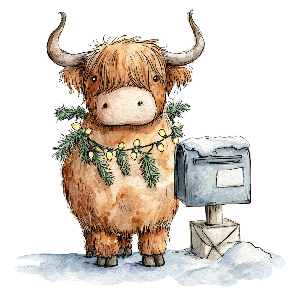 Vintage Christmas Highland Cows Fabric Panel 8 QuiltingFabricPanels