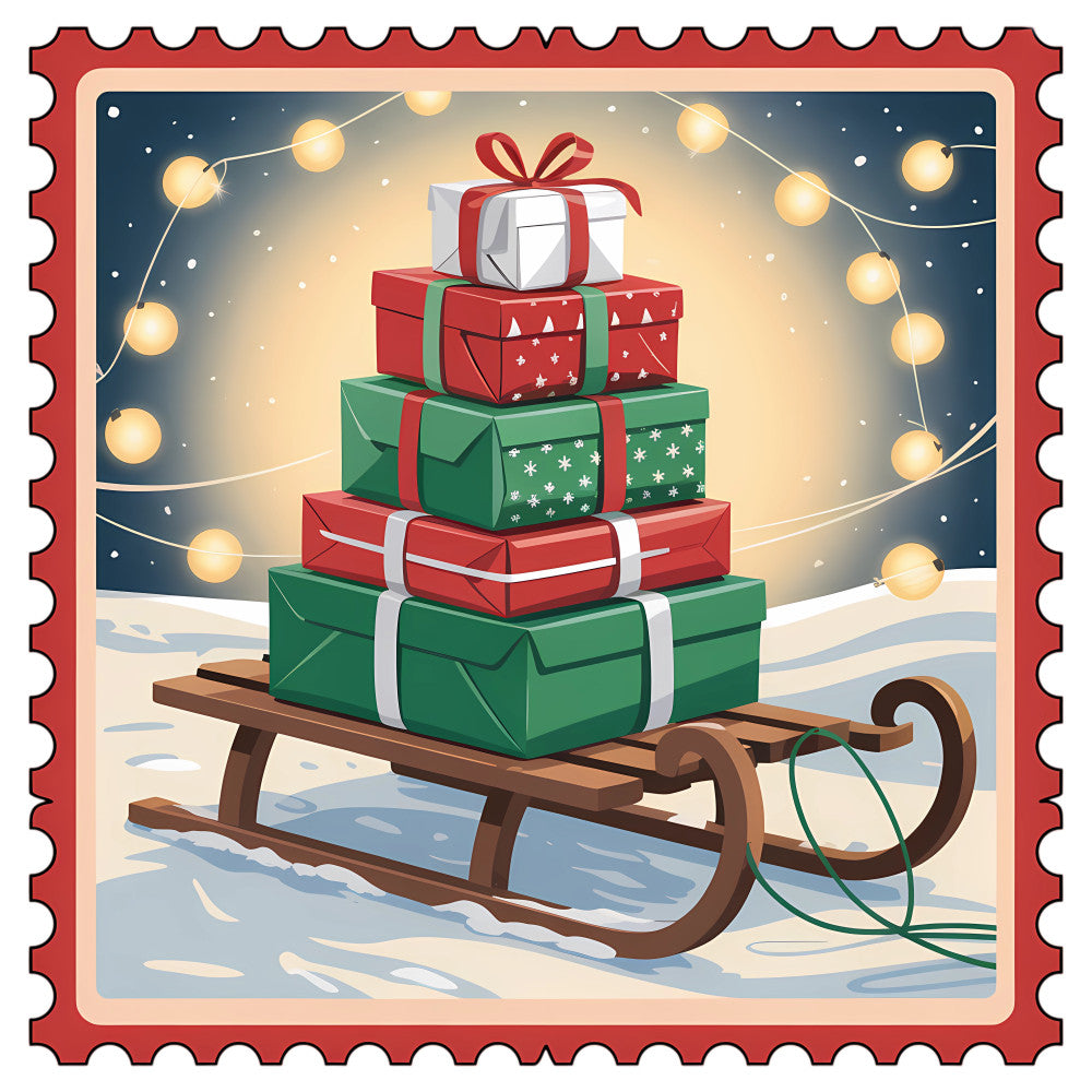 Vintage Christmas Stamps Fabric Panel 3 QuiltingFabricPanels