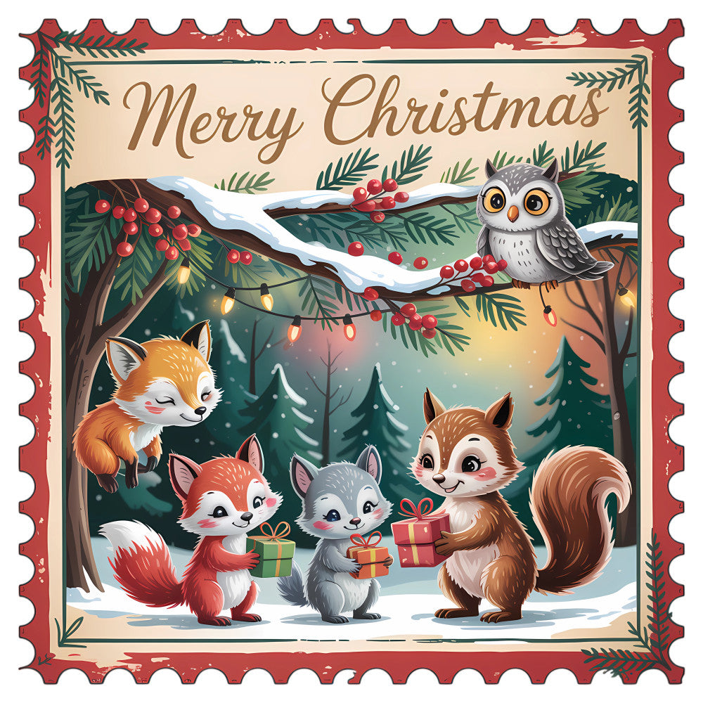 Vintage Christmas Stamps Fabric Panel 35 QuiltingFabricPanels