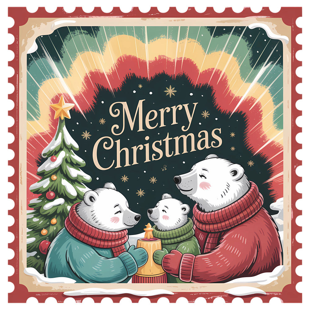 Vintage Christmas Stamps Fabric Panel 38 QuiltingFabricPanels