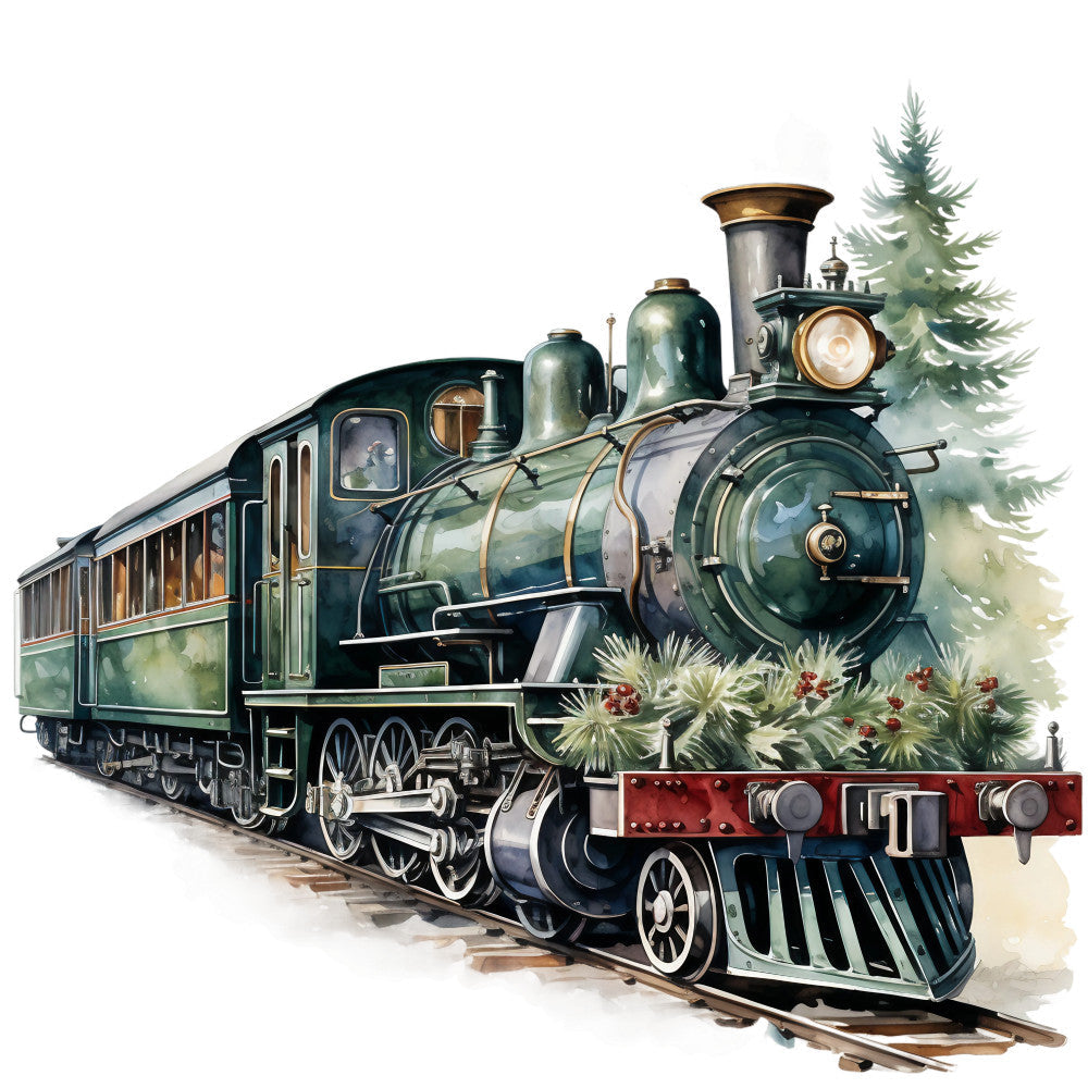 Vintage Christmas Trains Fabric Panel 15 QuiltingFabricPanels