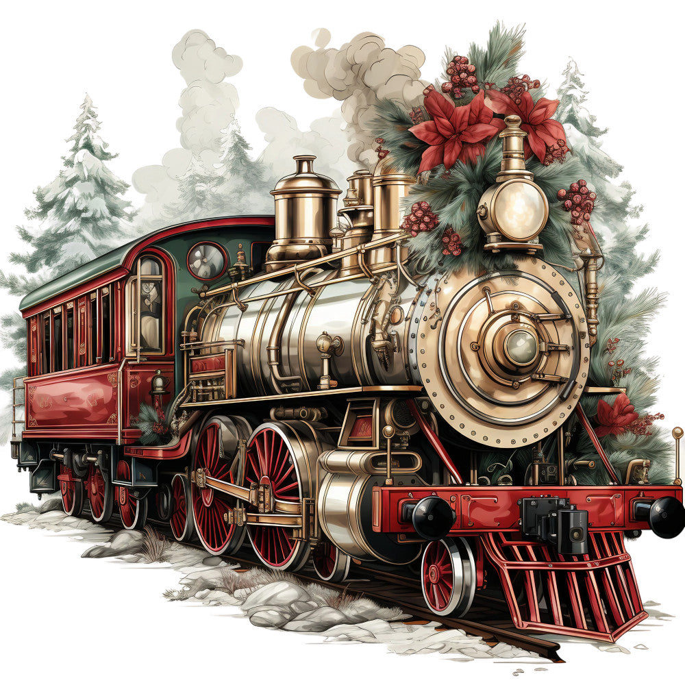 Vintage Christmas Trains Fabric Panel 6 QuiltingFabricPanels
