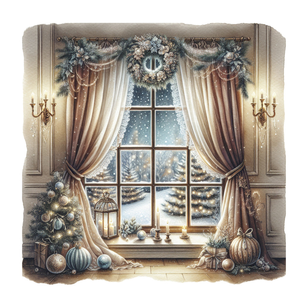 Vintage Christmas Window Fabric Panel 9