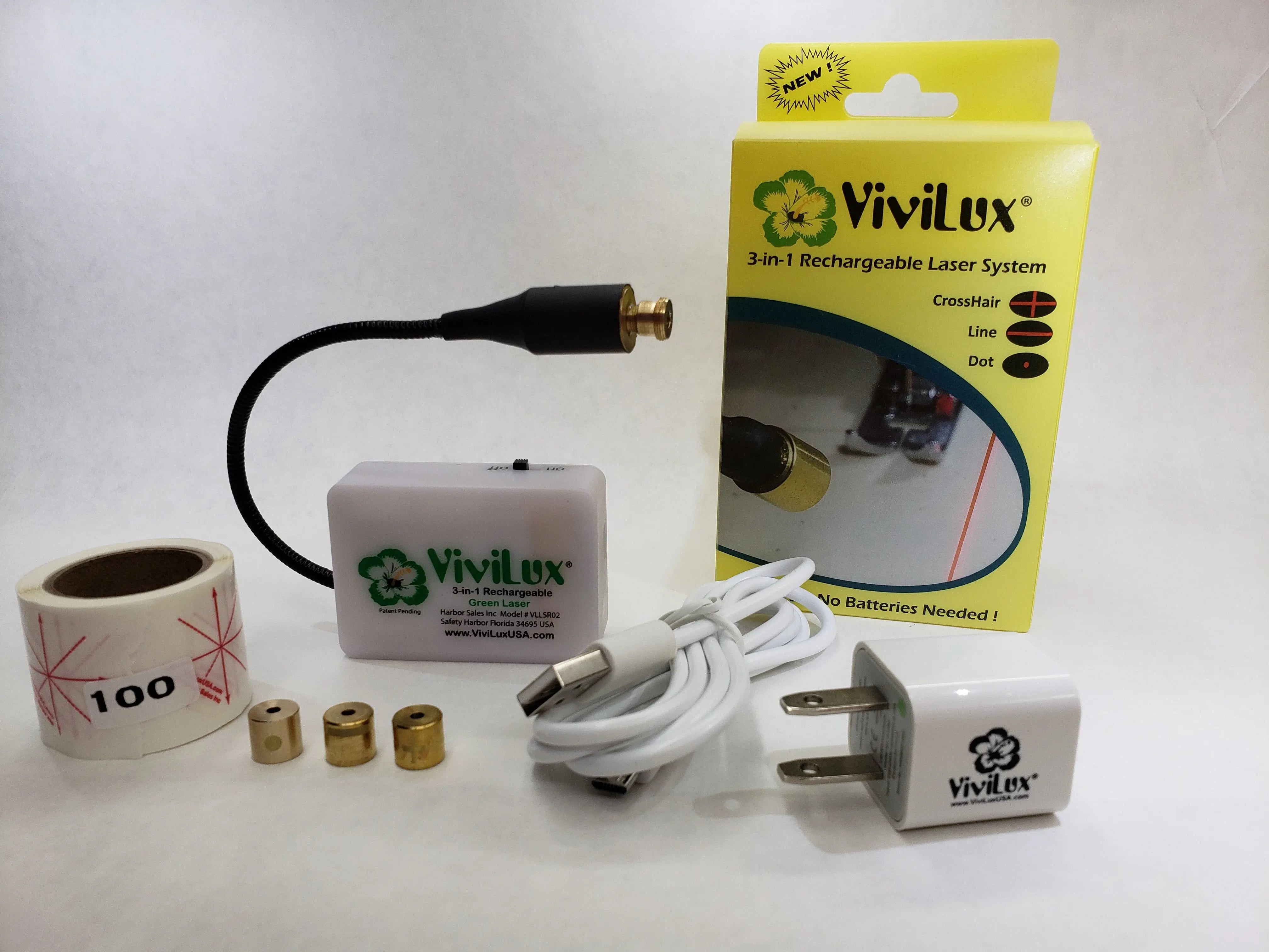 ViviLux 3 In 1 Rechargeable Green Laser System with Hook and Loop Tape US Plug - Linda's Electric Quilters
