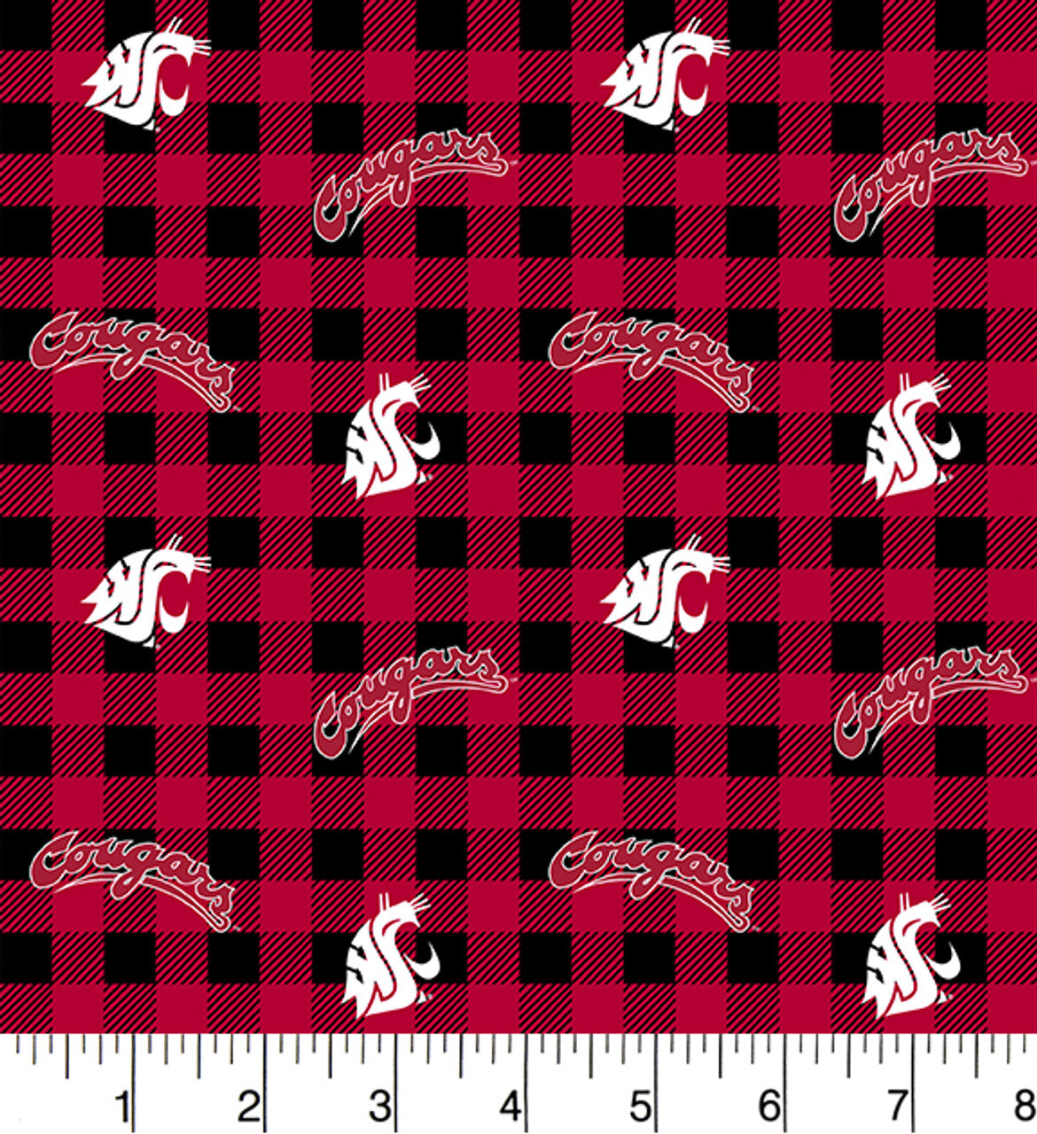 Sykel Enterprises Washington State Cougars buffalo plaid licensed cotton 3 yard pack