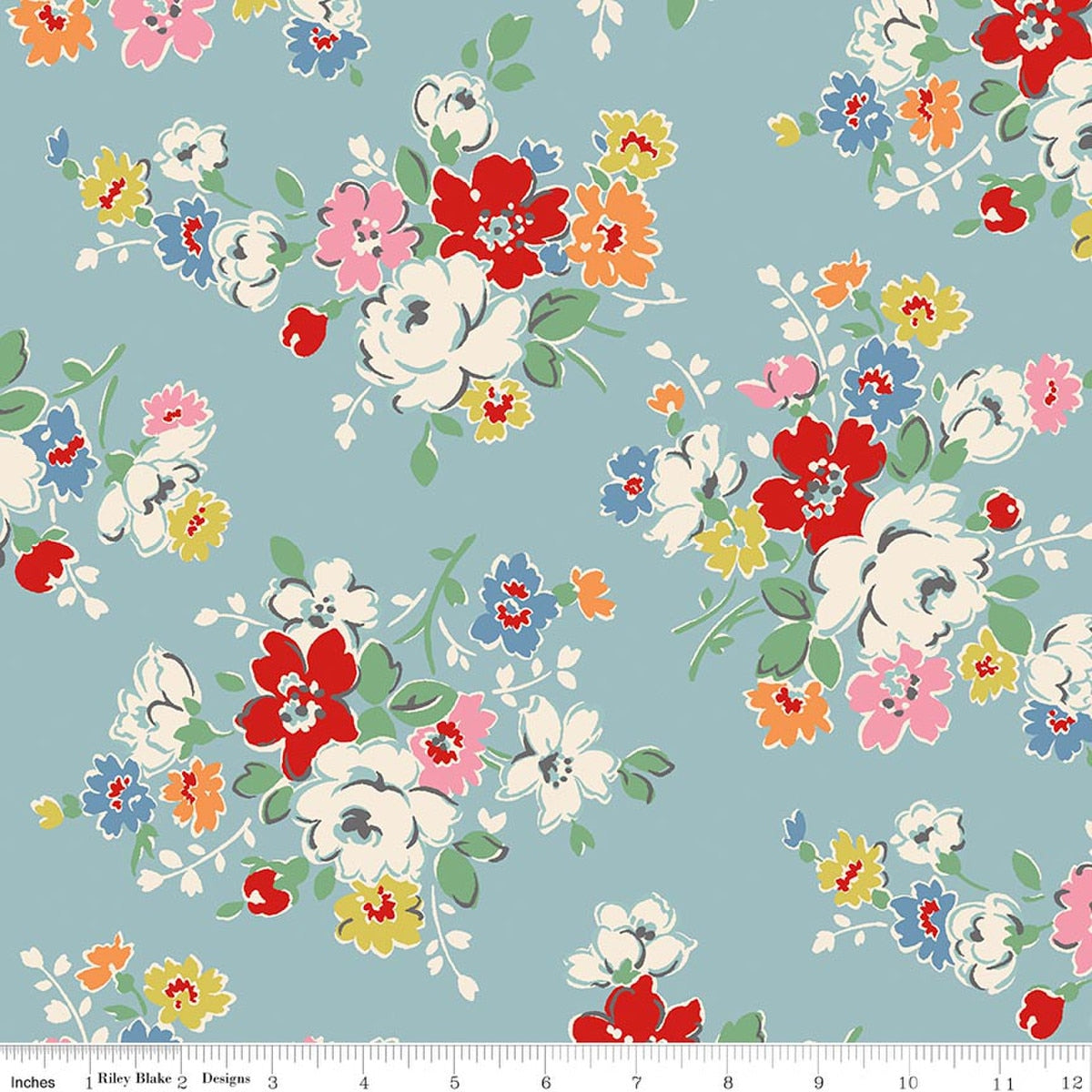 Cath Kidston Signature Collection Rose Blue Cotton Wideback Fabric Per Yard